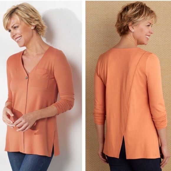 SOFT SURROUNDINGS Miramar v-neck orange long sleeve top - Picture 1 of 11
